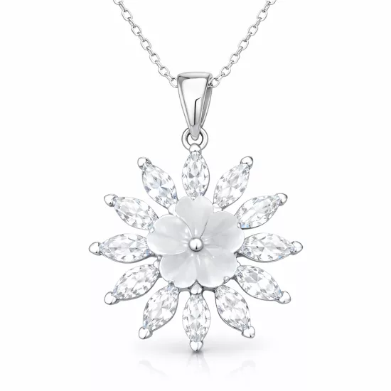 Gümüş Beyaz Manolya Çiçeği Kadın Kolye