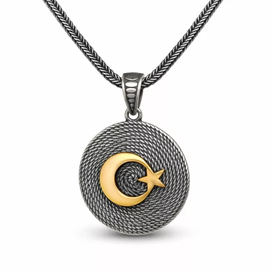 Gümüş Ay Yıldızlı Erkek Kolye