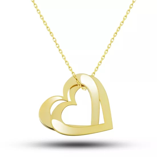 Gümüş Gold Kalp Aşk Kadın Kolye