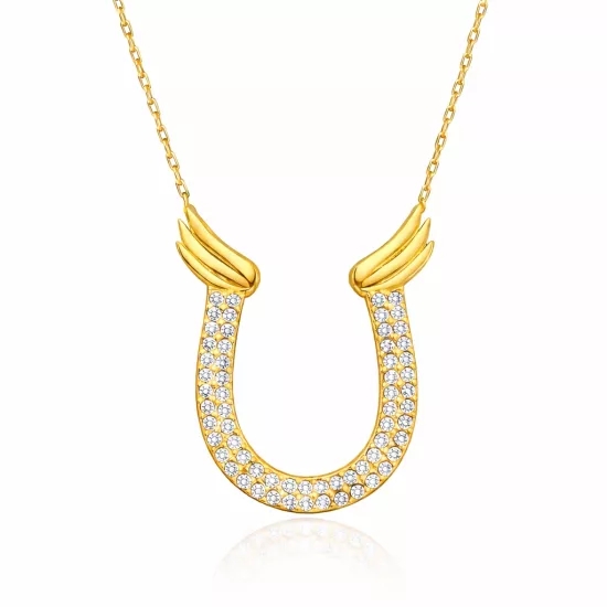 Gümüş Gold Zirkon Taşlı Nal Kadın Kolye