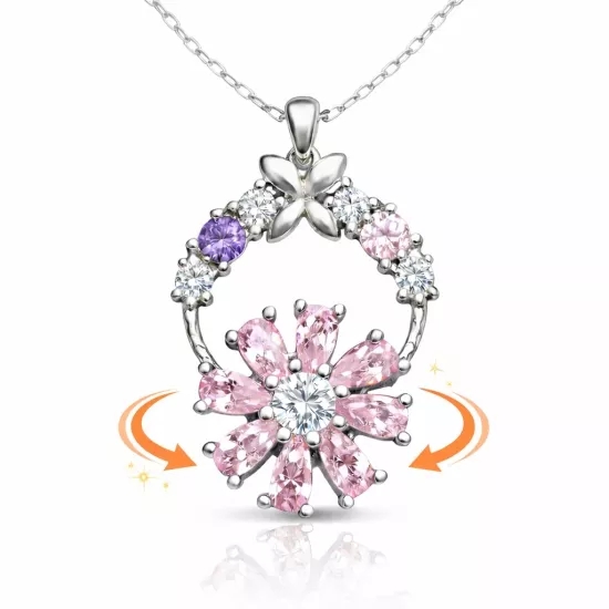Gümüş Pembe Dönen Çiçek Kadın Kolye