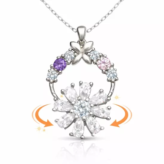 Gümüş Beyaz Dönen Çiçek Kadın Kolye