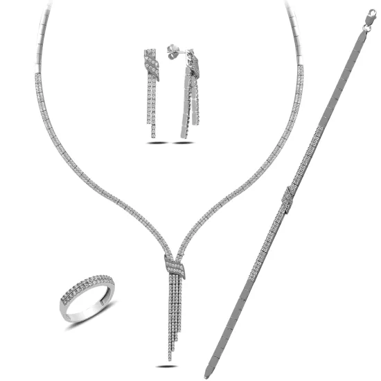 Gümüş Kemerli Su Yolu Gelinlik Kadın Set