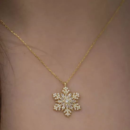 Gümüş Gold Kar Tanesi Kolye