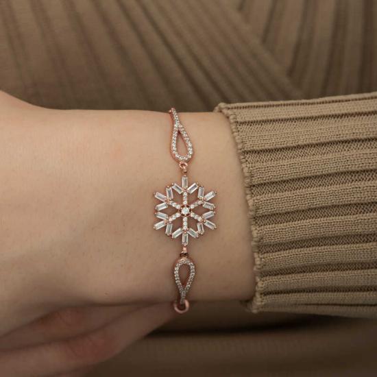 Gümüş Rose Baget Taşlı Kar Tanesi Bileklik