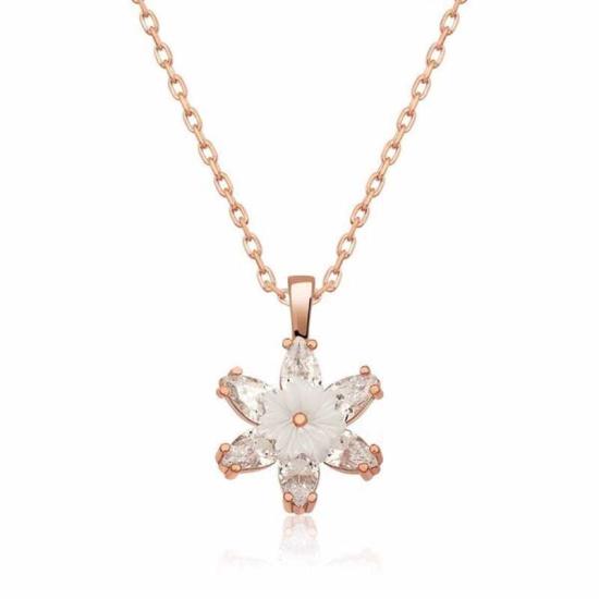 Gümüş Rose Beyaz Lotus Çiçeği Kolye