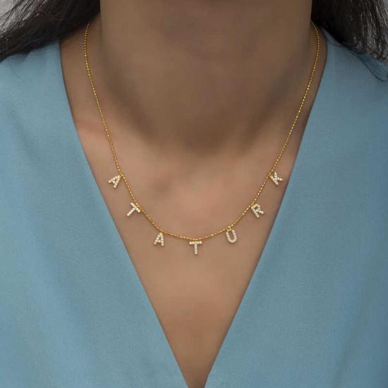Gümüş Gold Atatürk Yazılı Bayan Kolye