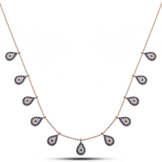 Gümüş Rose Damla Nazarlı Şans Kadın Kolye