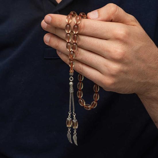 Gümüş Püsküllü Ateş Kehribar Tesbih