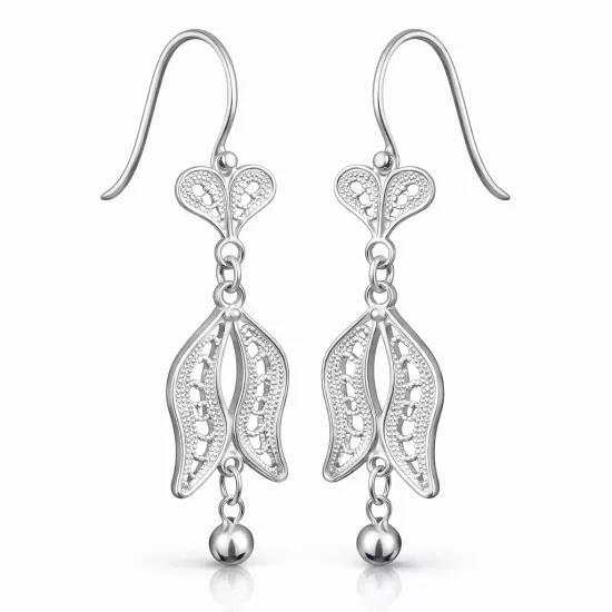 Gümüş Lale Motifli Telkari Kadın Küpe