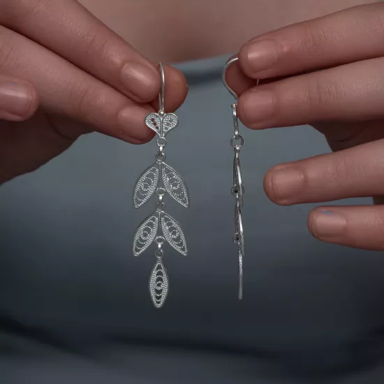 Gümüş Zarif Yaprak Telkari Kadın Küpe