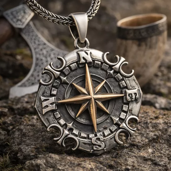 Gümüş Oksitli Pusula Erkek Kolye