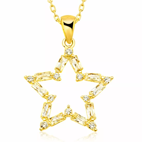 ​Gümüş Gold Baget Taşlı Yıldız Kadın Kolye