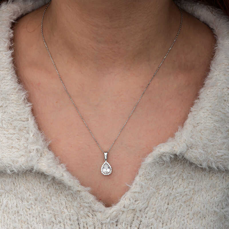 Gümüş Beyaz Zirkon Taşlı Damla Kadın Set