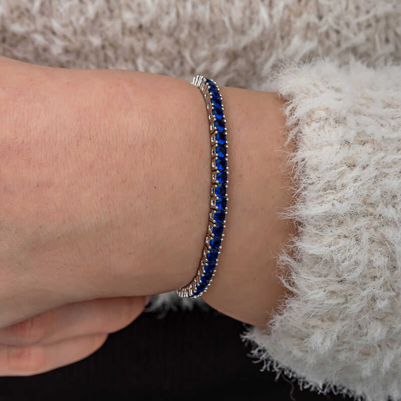 Gümüş Lacivert Zirkon Taşlı Su Yolu Kadın Bilekik