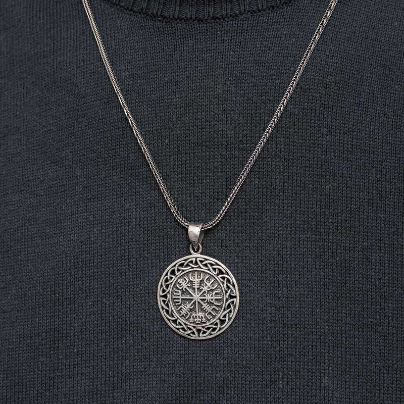 Gümüş Vegvisir Viking Pusulası Erkek Kolye