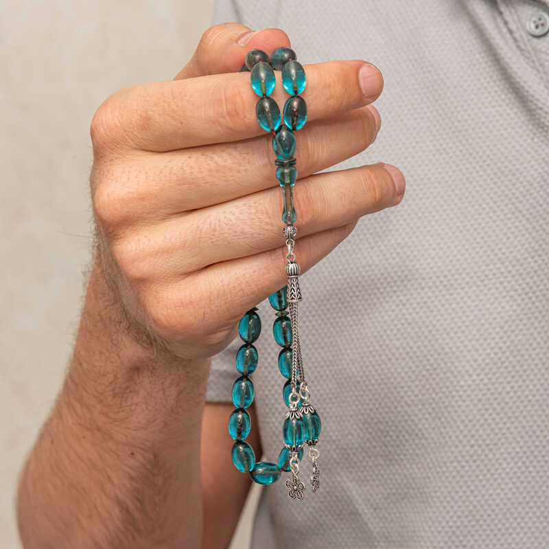 Gümüş Püsküllü Ateş Kehribar Tesbih