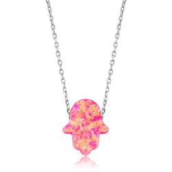 Gumush - Sterling Silver 925 Pink Opal Hamse Necklace for Women