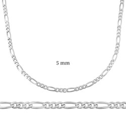 Sterling Silver 925 Figaro Necklace Chain 5 mm - Thumbnail