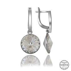 Gumush - Swarovski Crystal Taşlı Gümüş Beyaz Sallantılı Kadın Küpe
