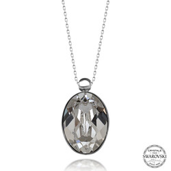 Swarovski Crystal Taşlı Oval Gümüş Kadın Kolye - Thumbnail