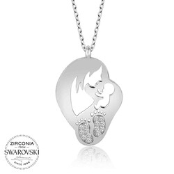 Gumush - Swarovski Taşlı Gümüş Anne Bebek Bayan Kolye