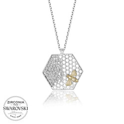 Swarovski Taşlı Gümüş Arı Bayan Kolye - Thumbnail