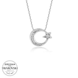 Swarovski Taşlı Gümüş Ayyıldız Bayan Kolye - Thumbnail