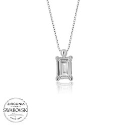 Swarovski Taşlı Gümüş Baget Tektaş Bayan Kolye - Thumbnail