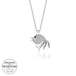 Swarovski Taşlı Gümüş Balık Bayan Kolye - Thumbnail