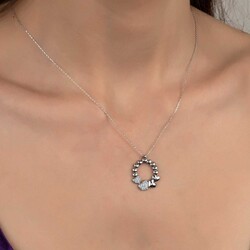 Swarovski Taşlı Gümüş Çember Kalp Bayan Kolye - Thumbnail
