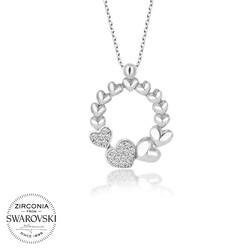 Swarovski Taşlı Gümüş Çember Kalp Bayan Kolye - Thumbnail