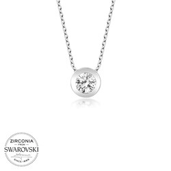 Gumush - Swarovski Taşlı Gümüş Çember Tektaş Bayan Kolye