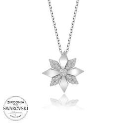 Swarovski Taşlı Gümüş Çiçek Bayan Kolye - Thumbnail