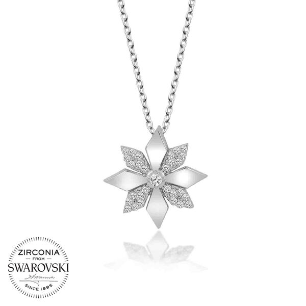 Swarovski Taşlı Gümüş Çiçek Bayan Kolye