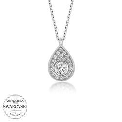 Gumush - Swarovski Taşlı Gümüş Damla Tektaş Bayan Kolye