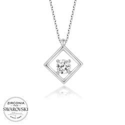 Swarovski Taşlı Gümüş Dörtgen Bayan Kolye - Thumbnail