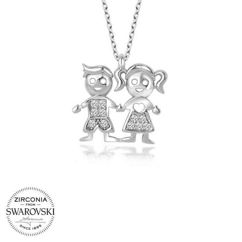 Swarovski Taşlı Gümüş Erkek Kız Çocuk Bayan Kolye