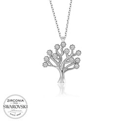 Swarovski Taşlı Gümüş Hayat Ağacı Bayan Kolye - Thumbnail