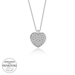 Swarovski Taşlı Gümüş Kalp Bayan Kolye - Thumbnail