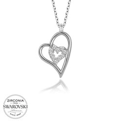 Swarovski Taşlı Gümüş Kalp Bayan Kolye - Thumbnail