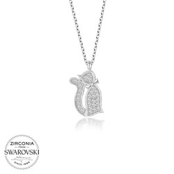 Gumush - Swarovski Taşlı Gümüş Kedi Bayan Kolye