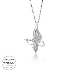 Gumush - Swarovski Taşlı Gümüş Kelebek Bayan Kolye