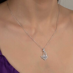 Swarovski Taşlı Gümüş Kelebek Bayan Kolye - Thumbnail