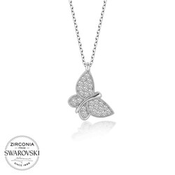 Swarovski Taşlı Gümüş Kelebek Bayan Kolye - Thumbnail
