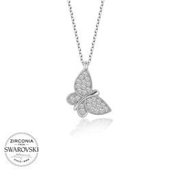 Gumush - Swarovski Taşlı Gümüş Kelebek Bayan Kolye