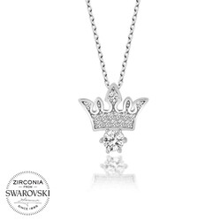 Swarovski Taşlı Gümüş Kral Tacı Bayan Kolye - Thumbnail
