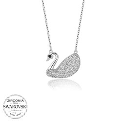 Swarovski Taşlı Gümüş Kuğu Bayan Kolye - Thumbnail