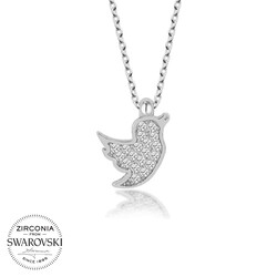 Gumush - Swarovski Taşlı Gümüş Kuş Bayan Kolye