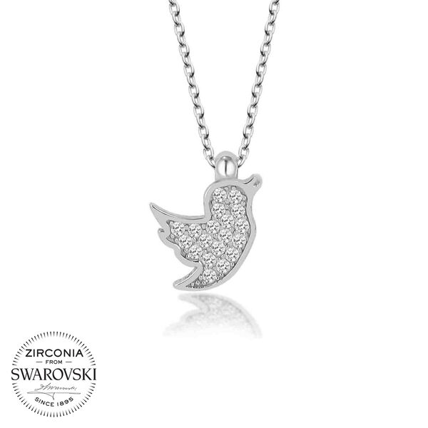 Swarovski Taşlı Gümüş Kuş Bayan Kolye